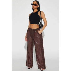Fashionova Womens Faux Leather Pants Size XL Brown Distressed Frayed Western NWT